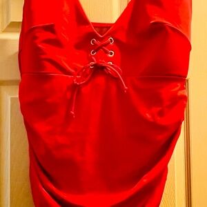 Cacique Red Lace-Up One Piece Swimsuit